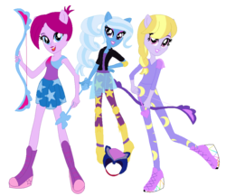 Size: 872x756 | Tagged: safe, artist:berrypunchrules, fuchsia blush, lavender lace, trixie, equestria girls, g4, my little pony equestria girls: friendship games, archery, arrow, background human, bow (weapon), bow and arrow, female, illusions, simple background, transparent background, trixie and the illusions, weapon