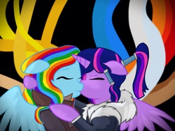 Size: 2048x1536 | Tagged: safe, artist:mylittlelevi64, rainbow dash, twilight sparkle, alicorn, pony, g4, asami sato, clothes, cosplay, female, korra, korrasami, lesbian, ship:twidash, shipping, the legend of korra