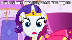 Size: 960x540 | Tagged: safe, edit, edited screencap, screencap, rarity, g4, suited for success, female, fourth wall, image macro, meme, solo