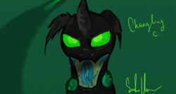 Size: 1366x728 | Tagged: safe, changeling, angry, fangs, teeth