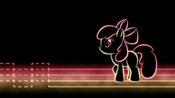 Size: 1920x1080 | Tagged: safe, artist:smockhobbes, apple bloom, earth pony, pony, g4, black background, blank flank, bow, female, filly, foal, hair bow, hooves, lineart, raised hoof, simple background, solo, wallpaper
