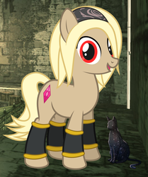 Size: 709x848 | Tagged: safe, artist:mythchaser1, cat, earth pony, pony, crossover, dusty, female, gravity rush, kat, mare, ponified, video game