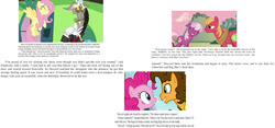 Size: 2069x967 | Tagged: safe, screencap, big macintosh, cheerilee, cheese sandwich, discord, fluttershy, pinkie pie, discord and the ponyville players dramarama, g4, my little pony chapter books, official, book, g.m. berrow, spoiler, text