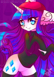 Size: 2059x2912 | Tagged: safe, artist:wilvarin-liadon, rarity, g4, beatnik rarity, beret, clothes, ear fluff, featureless crotch, female, hat, high res, solo