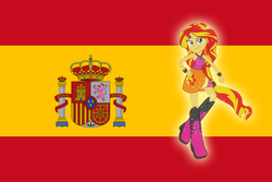 Size: 1800x1200 | Tagged: safe, sunset shimmer, equestria girls, g4, my little pony equestria girls: rainbow rocks, eared humanization, female, flag, humanized, ponied up, solo, spain