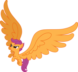 Size: 4290x4000 | Tagged: safe, artist:jeatz-axl, scootaloo, pegasus, pony, do princesses dream of magic sheep, g4, absurd resolution, determined, female, flying, impossibly large wings, large wings, scootaloo can fly, simple background, solo, transparent background, vector, wings