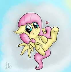 Size: 1144x1152 | Tagged: dead source, safe, artist:laptopbrony, fluttershy, pegasus, pony, g4, belly, belly button, bellyrubs, blushing, chest fluff, cloud, cute, female, floppy ears, heart, looking at you, lying down, on back, shyabetes, solo, speedpaint available