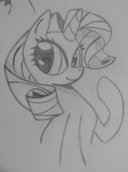 Size: 500x669 | Tagged: safe, artist:poorlydrawnpony, rarity, g4, cute, female, looking at you, monochrome, raribetes, sitting, smiling, solo, traditional art