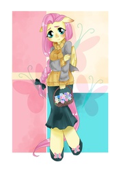 Size: 1450x2048 | Tagged: safe, artist:fierrequin, fluttershy, anthro, unguligrade anthro, g4, clothes, female, solo, sweatershy