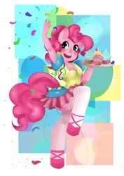 Size: 1450x2048 | Tagged: safe, artist:fierrequin, pinkie pie, earth pony, anthro, unguligrade anthro, g4, cupcake, female, solo