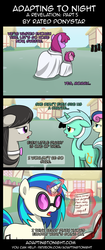 Size: 850x2020 | Tagged: safe, artist:terminuslucis, berry punch, berryshine, bon bon, dj pon-3, lyra heartstrings, octavia melody, ruby pinch, sweetie drops, vinyl scratch, earth pony, pony, undead, unicorn, vampire, vampony, comic:adapting to night, comic:adapting to night: a revelation, g4, book, cloak, clothes, comic, cult, female, floppy ears, glowing horn, horn, magic, magic aura, message, mood whiplash, mother and child, mother and daughter, nightmare fuel, no, note, obedient, oh crap, ponyville, sad, submissive, tearjerker, telekinesis, terrified, this will end in death, this will end in tears, this will end in tears and/or death, wham line, wham shot, woobie