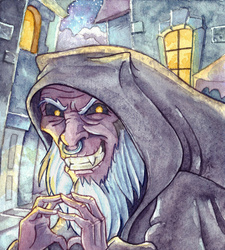 Size: 848x942 | Tagged: safe, artist:the-wizard-of-art, lord tirek, g4, twilight's kingdom, cloak, clothes, fangs, grin, male, night, solo, traditional art, watercolor painting