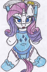 Size: 2277x3478 | Tagged: safe, artist:cuddlelamb, rarity, g4, baby bouncer, booties, diaper, female, high res, non-baby in diaper, pony price company, solo, traditional art