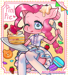 Size: 909x1000 | Tagged: safe, artist:bunnique, pinkie pie, earth pony, anthro, g4, cake, female, solo