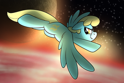 Size: 1500x1000 | Tagged: safe, artist:drawponies, sassaflash, g4, flying, moon, solo, space, wallpaper