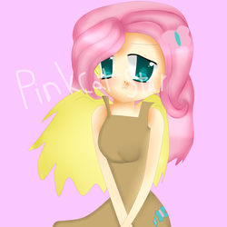 Size: 3000x3000 | Tagged: safe, artist:pinkcatstar, fluttershy, human, g4, clothes, dress, female, high res, humanized, solo, watermark