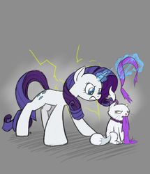 Size: 1440x1673 | Tagged: safe, artist:trickydick, opalescence, rarity, g4, angry, fashion, magic, static electricity