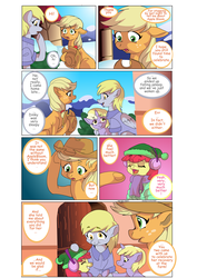 Size: 1600x2262 | Tagged: safe, artist:jeremy3, apple bloom, applejack, derpy hooves, dinky hooves, pegasus, pony, comic:quest for apple bloom, g4, clothes, comic, earmuffs, female, grammar error, mare, scarf, snow, winter