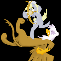 Size: 800x800 | Tagged: safe, artist:shadestars, derpy hooves, gilda, griffon, pony, g4, abuse, arrow, bipedal, bow (weapon), bow and arrow, eyes closed, fight, gildabuse, weapon