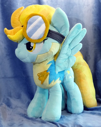 Size: 798x1000 | Tagged: safe, artist:appledew, lightning dust, g4, goggles, irl, lead pony badge, photo, plushie, smirk, solo, wonderbolt trainee uniform