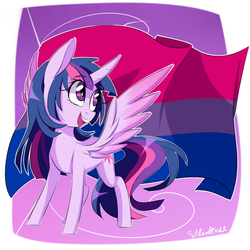 Size: 900x900 | Tagged: safe, artist:silbersternenlicht, twilight sparkle, alicorn, pony, g4, bilight sparkle, bisexual pride flag, bisexuality, female, flag, mare, pride, pride flag, solo, twilight sparkle (alicorn)