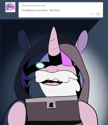 Size: 691x800 | Tagged: safe, artist:kryptchild, twilight sparkle, cold blooded twilight, g4, ask, beard, chest, clothes, disguise, robe, tumblr