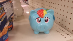 Size: 4128x2322 | Tagged: safe, rainbow dash, pig, pig pony, g4, irl, photo, piggy bank, pigified, rainbow pig, species swap, target (store)