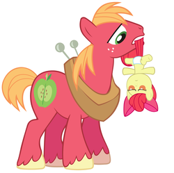 Size: 6022x5993 | Tagged: safe, artist:beavernator, apple bloom, big macintosh, earth pony, pony, g4, absurd resolution, apple bloom is not amused, baby, baby apple bloom, baby pony, diaper, foal, male, stallion, younger