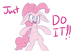 Size: 1000x700 | Tagged: safe, artist:heir-of-rick, pinkie pie, earth pony, pony, g4, bipedal, female, floppy ears, glare, impossibly large ears, just do it, looking at you, meme, open mouth, shia labeouf, sketch, solo