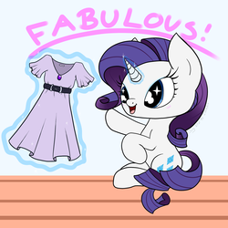 Size: 1500x1500 | Tagged: safe, artist:vampiresuper-sayajin, rarity, g4, blushing, chibi, clothes, cute, dress, fabulous, female, levitation, magic, open mouth, pointing, raised hoof, raribetes, sitting, smiling, solo, starry eyes, telekinesis, wingding eyes