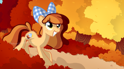 Size: 2592x1456 | Tagged: safe, artist:breloomsgarden, oc, oc only, oc:dixie sweet, autumn, orange, running, solo, trotting