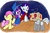 Size: 1600x1041 | Tagged: safe, artist:parassaux, fluttershy, pinkie pie, rarity, twilight sparkle, oc, oc:turing test, robot, vampire, fanfic:the iron horse: everything's better with robots, g4, clothes, confused, costume, cupcake, fanfic art, fangs, glasses, hat, nightmare night, robe, soldier, soldier (tf2), team fortress 2, voice actor joke, wizard hat