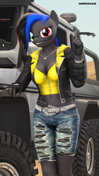 Size: 1687x3000 | Tagged: safe, artist:narox22, oc, oc only, oc:rutter, anthro, 3d, female, heterochromia, mercedes-benz, solo, source filmmaker