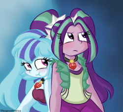 Size: 1024x931 | Tagged: safe, artist:queentigrel, aria blaze, sonata dusk, equestria girls, g4, :t, female, lesbian, ship:arisona, shipping