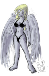 Size: 3300x5100 | Tagged: safe, artist:m_d_quill, derpy hooves, human, g4, barefoot, black underwear, clothes, feet, female, humanized, pony coloring, solo, underwear, winged humanization