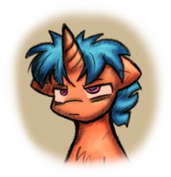 Size: 756x784 | Tagged: safe, artist:zutcha, oc, oc only, oc:mystic rune, pony, unicorn, fanfic:founders of alexandria, fanfic:the last pony on earth, ponies after people, bust, fanfic, fanfic art, floppy ears, horn, illustration, male, portrait, solo, stallion, tired