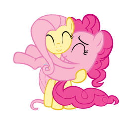 Size: 3836x3584 | Tagged: safe, artist:sofunnyguy, fluttershy, pinkie pie, earth pony, pegasus, pony, g4, ^^, carrying, duo, eyes closed, female, high res, hug, lesbian, mare, ship:flutterpie, shipping, simple background, transparent background, vector