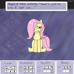 Size: 1200x1200 | Tagged: safe, artist:sonikku001, fluttershy, g4, boney, crying, duster, earthbound, female, fluttercry, kumatora, lucas, mare, mother 3, negative mare, parody, solo