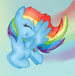 Size: 1924x1946 | Tagged: safe, artist:nonbinaryduck, rainbow dash, pegasus, pony, g4, female, flying, solo