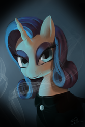 Size: 1000x1500 | Tagged: safe, artist:glukoloff, rarity, g4, dark, female, noir, retro, solo