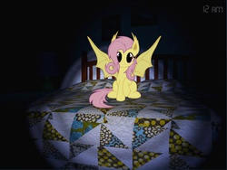 Size: 960x720 | Tagged: safe, artist:tellabart, fluttershy, bat pony, pony, g4, bed, female, five nights at freddy's, five nights at freddy's 4, flutterbat, solo