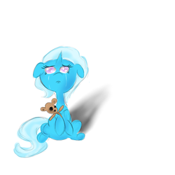 Size: 500x500 | Tagged: safe, artist:luckystorm1, trixie, pony, unicorn, g4, crying, female, filly, mare, sad, solo, teddy bear, younger