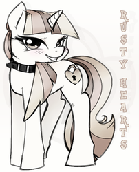 Size: 542x670 | Tagged: safe, artist:flanks (da), oc, oc only, oc:rusty hearts, collar, partial color, ponysona, recolor, solo