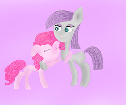 Size: 1024x853 | Tagged: safe, artist:luckystorm1, maud pie, pinkie pie, g4, blank flank, eyes closed, hug, simple background, smiling, when she smiles