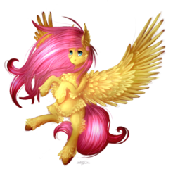 Size: 1083x1100 | Tagged: safe, artist:ri12ktn, fluttershy, g4, feather, female, solo