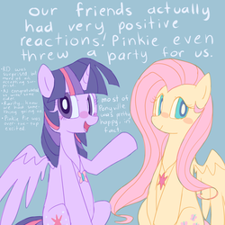 Size: 1280x1280 | Tagged: dead source, safe, artist:sunomii, fluttershy, twilight sparkle, alicorn, pony, ask twi and shy, g4, cutie mark necklace, dialogue, female, lesbian, mare, ship:twishy, shipping, twilight sparkle (alicorn)