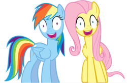 Size: 997x652 | Tagged: artist needed, safe, fluttershy, rainbow dash, g4, may the best pet win, faic, looking at you, run, vector