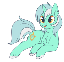 Size: 478x465 | Tagged: safe, artist:lulubell, lyra heartstrings, pony, unicorn, g4, chest fluff, cute, female, fluffy, prone, simple background, smiling, solo, tongue out, transparent background, unshorn fetlocks