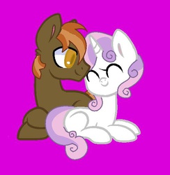 Size: 532x546 | Tagged: safe, artist:anonymouspegasisterweshallnotnameatthemoment, button mash, sweetie belle, g4, base used, cuddling, female, male, nuzzling, ship:sweetiemash, shipping, snuggling, straight, teenager