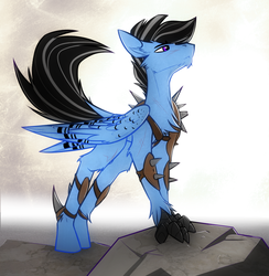 Size: 1133x1162 | Tagged: safe, artist:ralek, oc, oc only, oc:silver lining, hippogriff, armor, raider, spikes